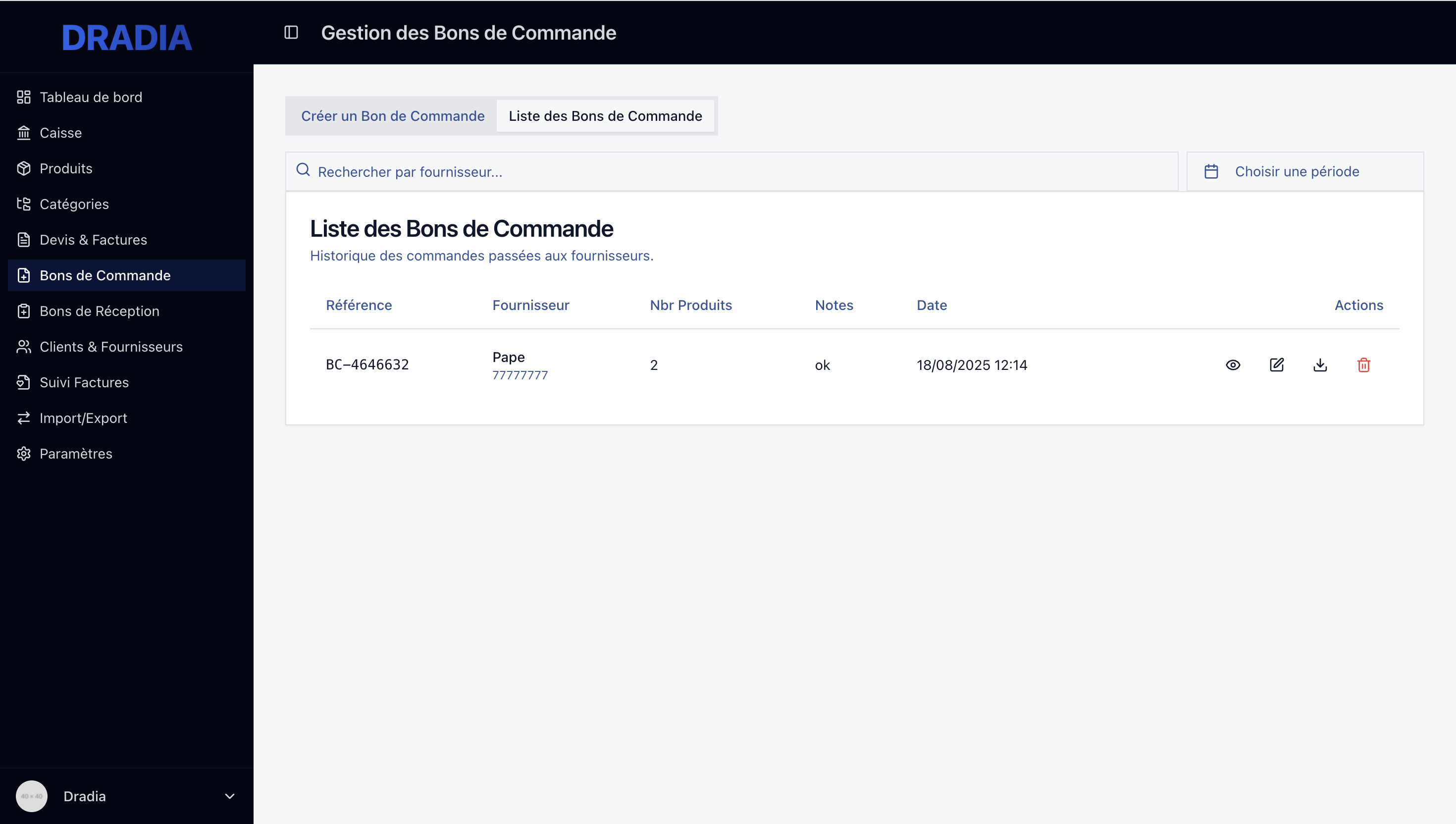 Gestion des bon de commandes